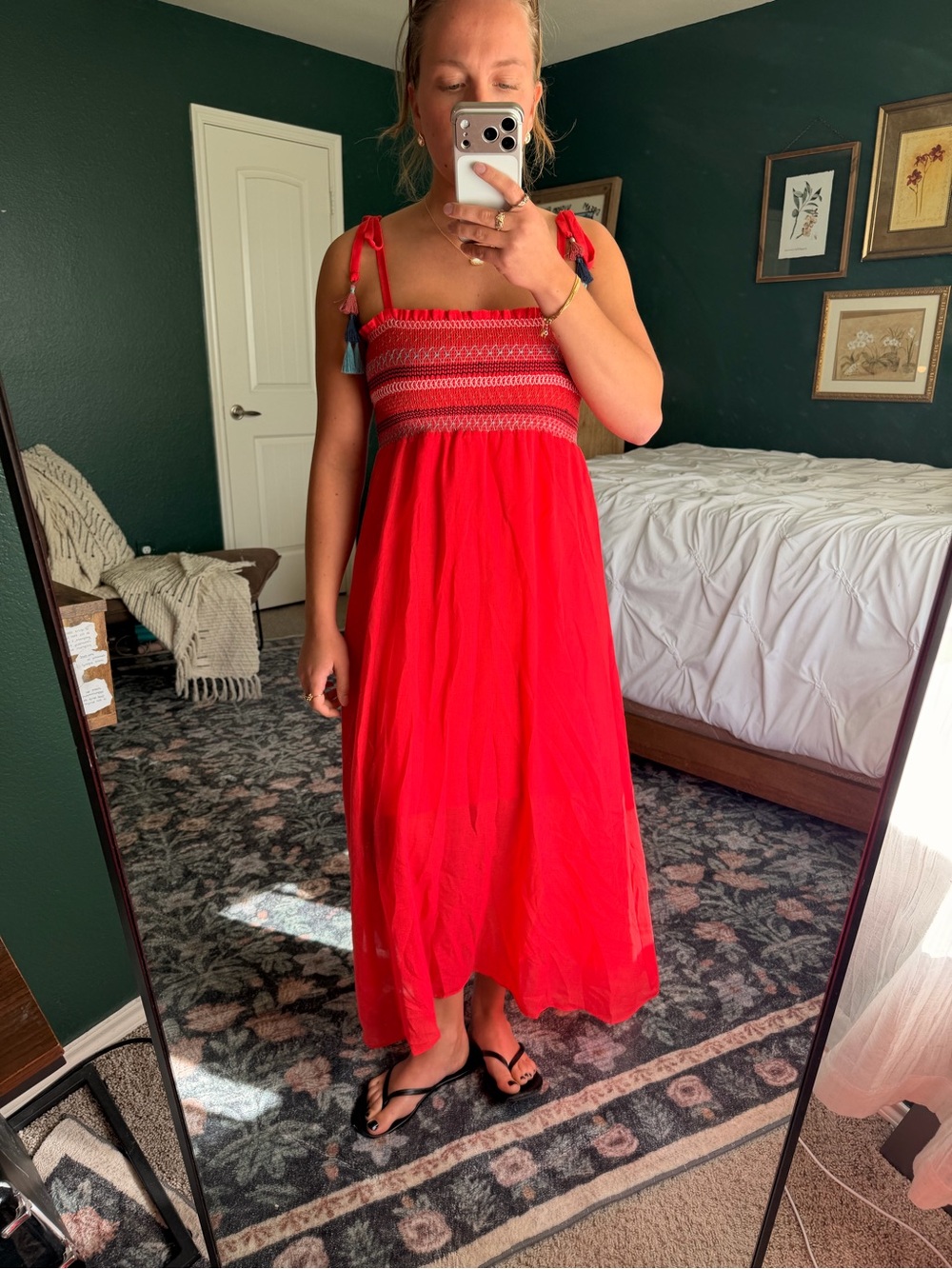 Women’s Red Tie-Shoulder Midi Dress